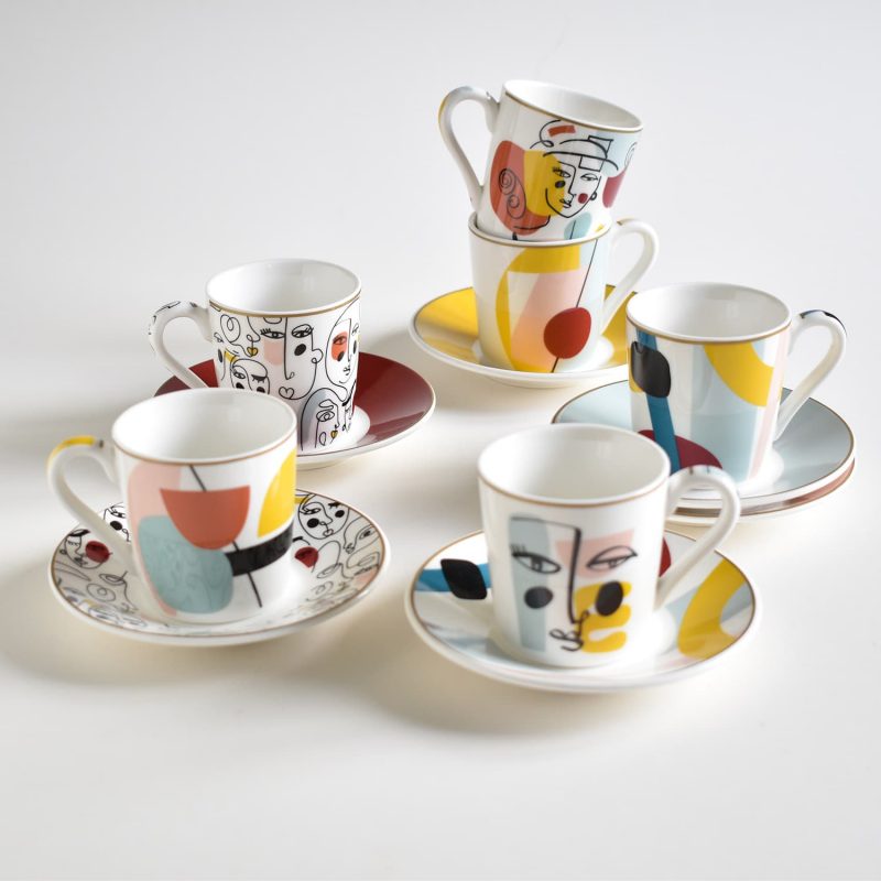 Coffret 6 tasses à café expresso et soucoupes Modernism