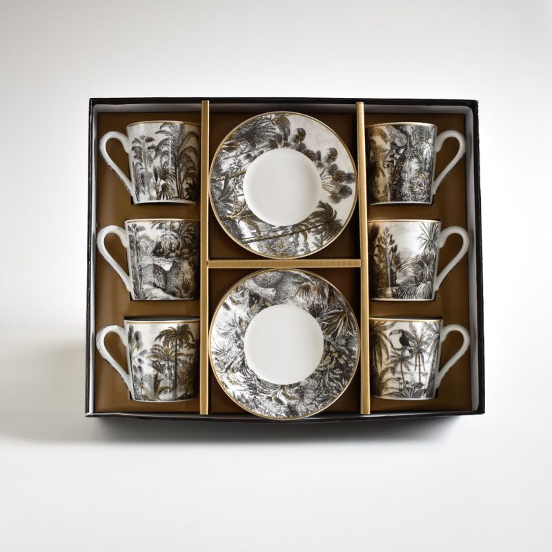 Bialetti Set de 4 Tasses à Espresso + Soucoupes Wonderland, 1 kit