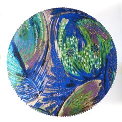 Repose pieds - pouf bleu avec motif