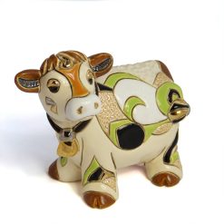 Vache décorative en céramique et émail dorée à l'or fin