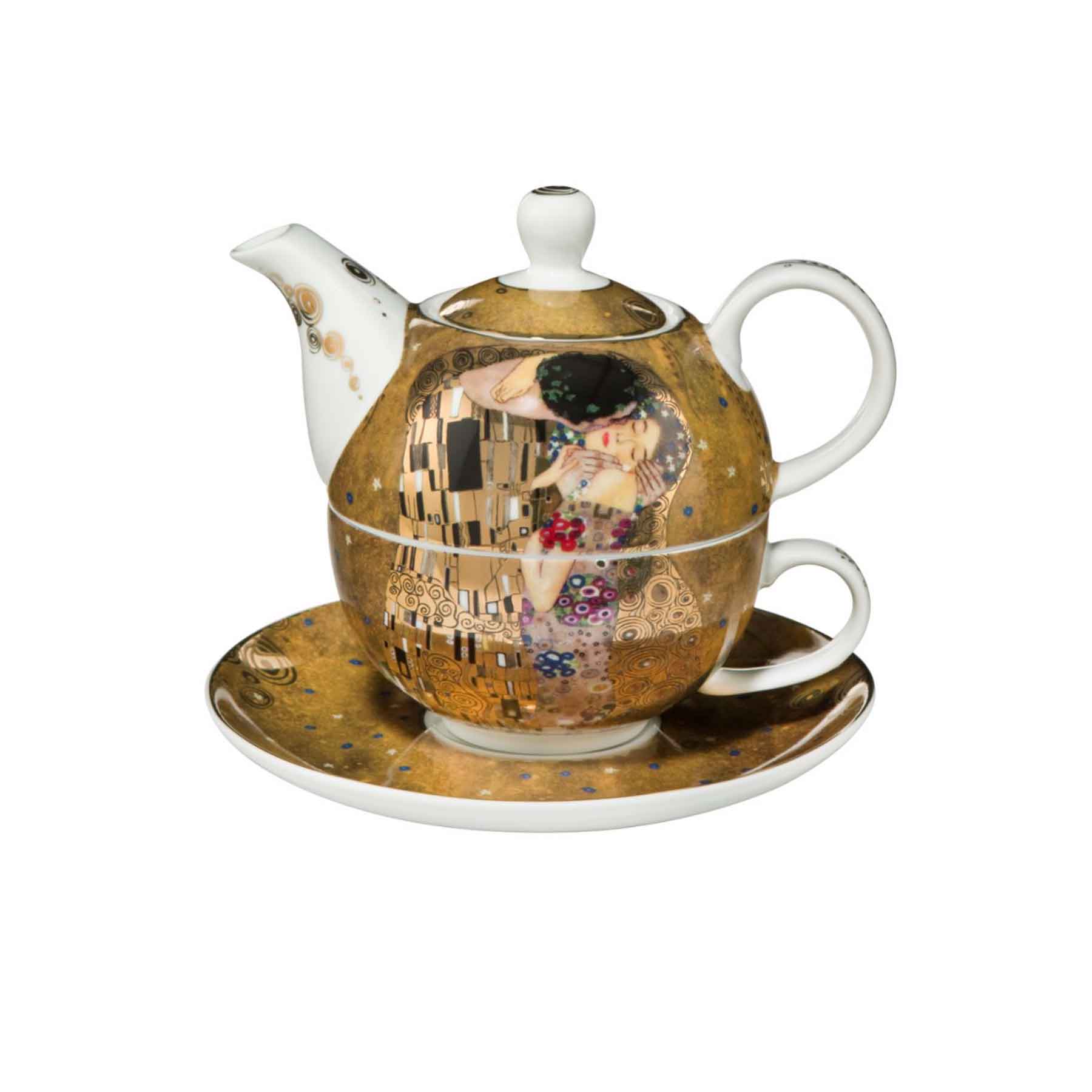 Boîte à Thé Métallique Klimt 'Le Baiser' - 100g, Design Iconique Carré Couvercle Emboîtable