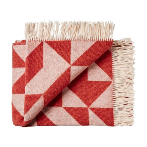 Plaid en laine 100% mérinos rouge 130x190 motifs scandinaves Silkeborg 1711164-11