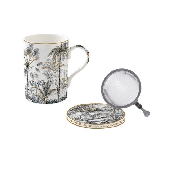 Mug tisanière avec filtre intégré "Retro Jungle" en porcelaine