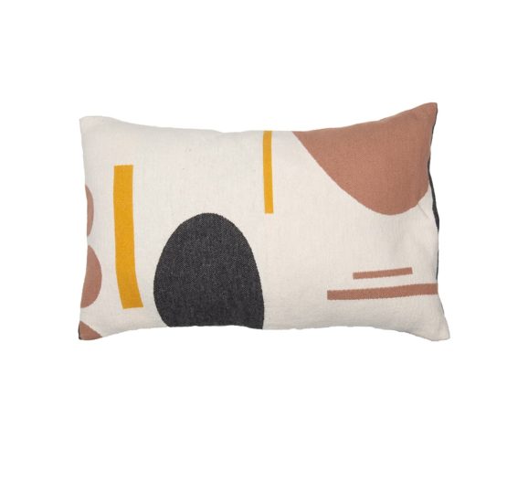 Coussin Arty en coton- écru terracotta moutarde et noir-30 x 50 cm- 8080_60_1