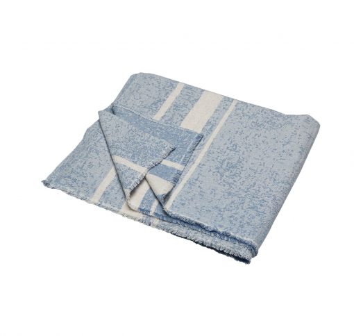 Dessus de lit rayé en coton- écru et bleu ciel-210 x 220 cm2737_21_2