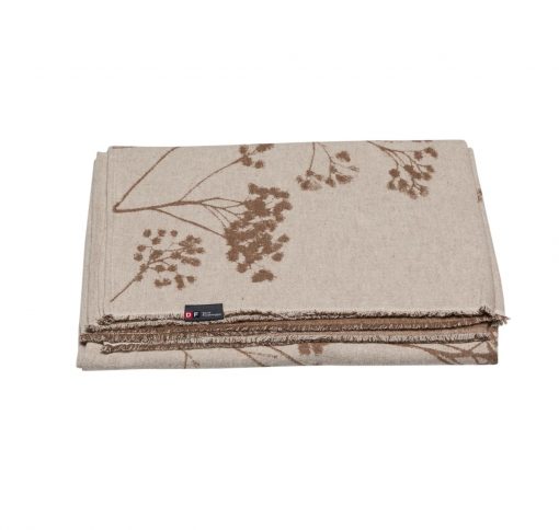 Plaid fleurs de carotte en coton et lin- écru et camel-140 x 200 cm-Alba1232_64_1