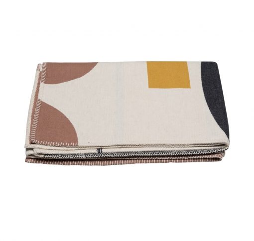 Plaid style Arty en coton -écru terracotta moutarde et noir- 145 x 220 cm- Nova 4085_60_1