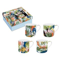 Coffret 4 mugs 30cl en porcelaine fine "Vibes tropical"