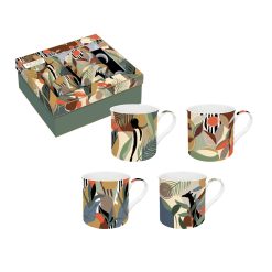 Coffret composé de 4 mugs en porcelaine sérigraphiés. Livré en coffret cadeau. Chaque mug est unique et sérigraphié d'un dessin subtil aux motifs Jungle et aux coloris très tendance.