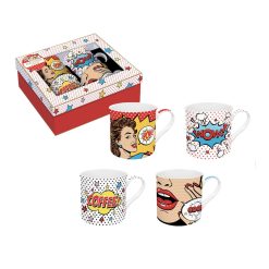 COFFRET 4 MUGS 30CL EN PORCELAINE FINE POP ART