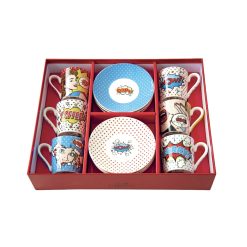 COFFRET 6 TASSES A CAFE 10CL EN PORCELAINE POP ART