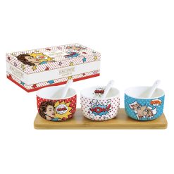 SET DE 3 COUPELLES 26X8CM EN PORCELAINE ET BAMBOU POP ART