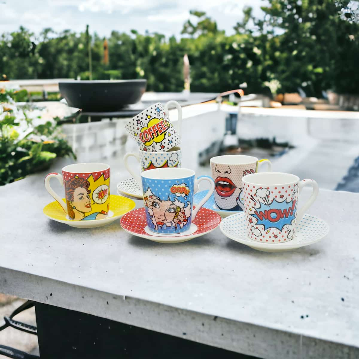 Coffret 6 tasses à café 10cl en porcelaine Pop Art