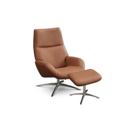 ensemble fauteui relax et repose pied cuir cognac balder pied chromé