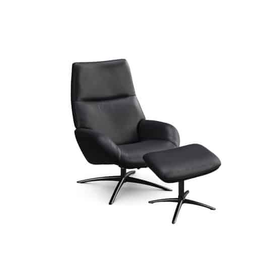ensemble fauteuil relax et repose pied cuir noir balder pied noir