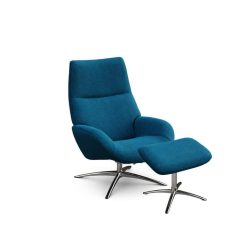 ensemble fauteuil relax et repose pied tissu flannelle pétrole foncé pied chromé