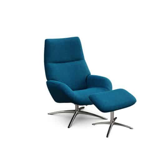 ensemble fauteuil relax et repose pied tissu flannelle pétrole foncé pied chromé
