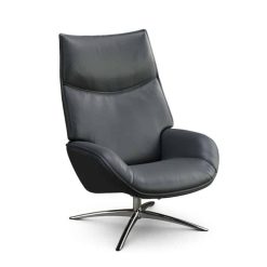 fauteuil dahlia kebe cuir gris foncé dark grey pietement métal chromé