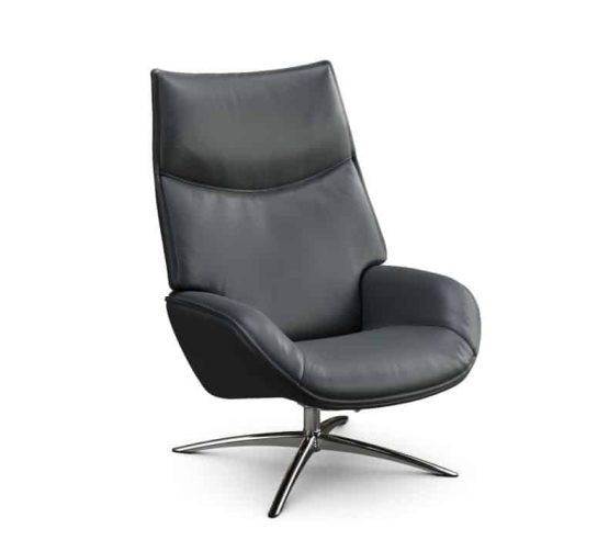 fauteuil dahlia kebe cuir gris foncé dark grey pietement métal chromé