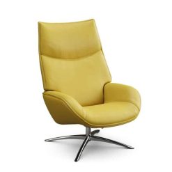 fauteuil dahlia kebe cuir jaune pietement métal chromé