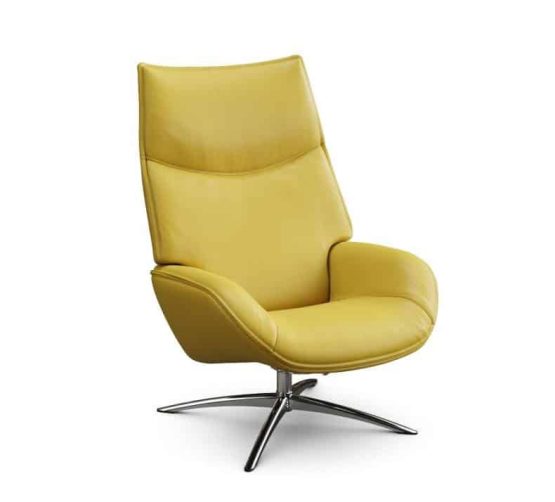 fauteuil dahlia kebe cuir jaune pietement métal chromé