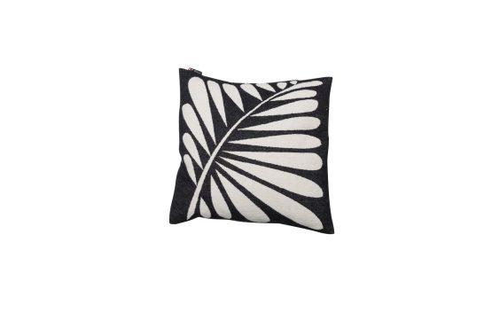 Coussin carré feuille de palmier noir et blanc