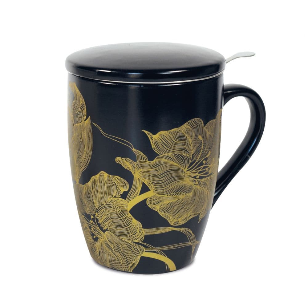 Coffret tasse avec infuseur à thé en porcelaine motifs dorés PALM