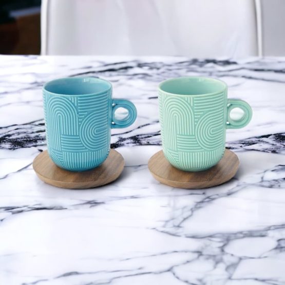 coffret de mug avec soucoupe individuelle en bois