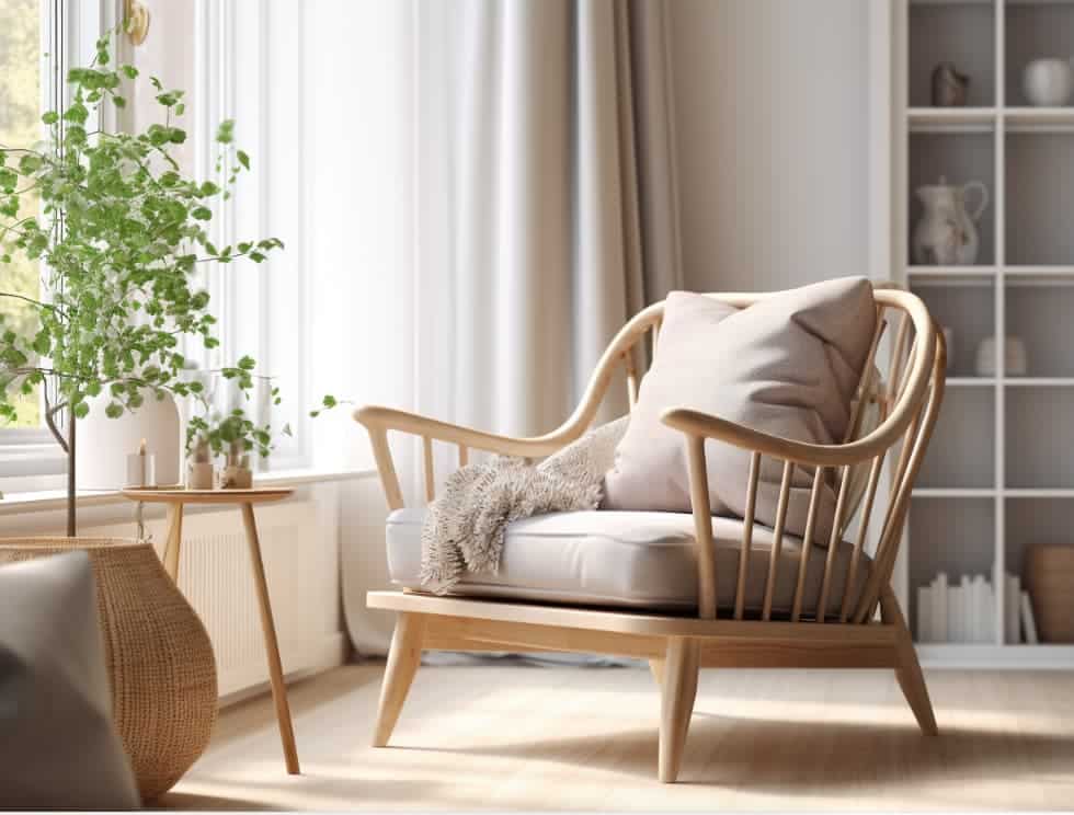 fauteuil en bois naturel dans une décoration scandinave