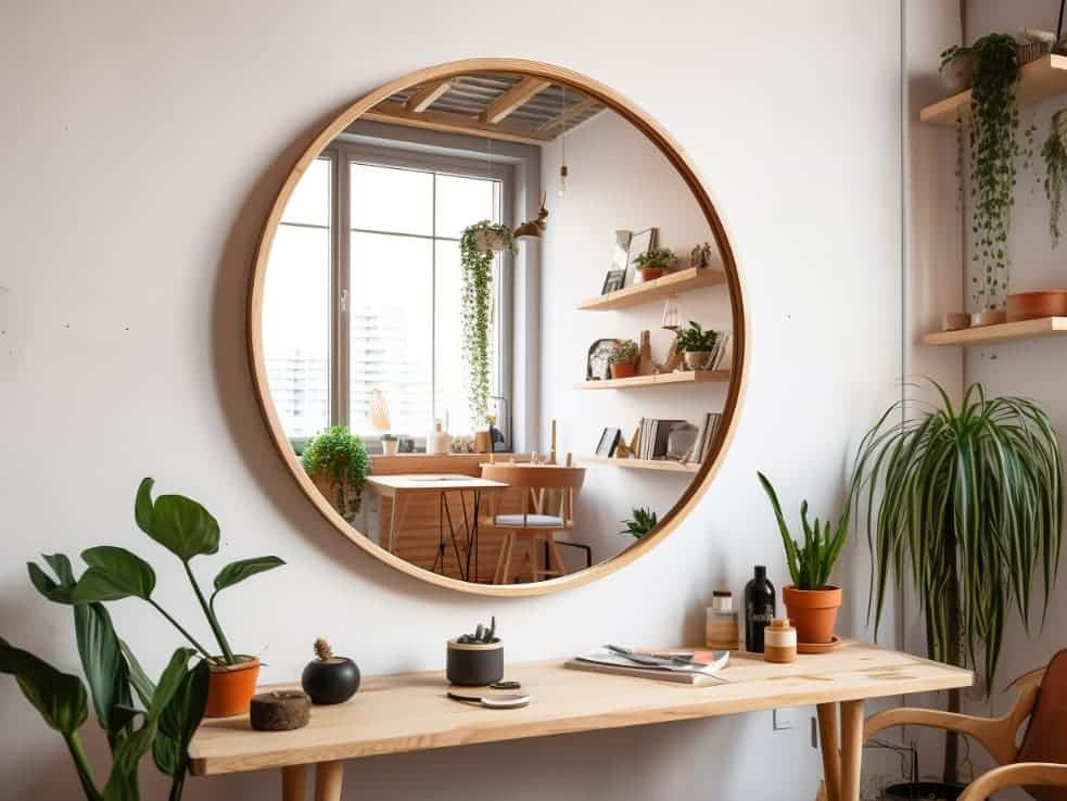 miroir en bois dans un intérieur scandinave