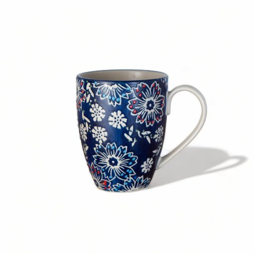 Mug bleu floral en céramique