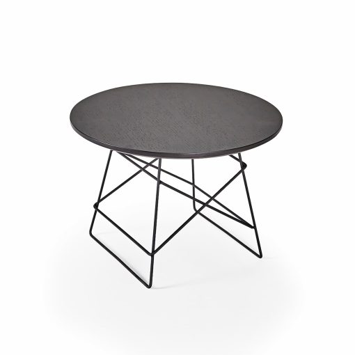 table basse ronde design en métal et plateau placage noir mat diametre 45 cm