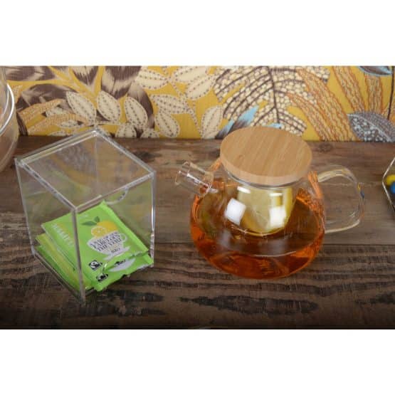 Théière 1 litre en verre et couvercle en bambou – Image 2