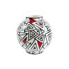 Petit vase boule en porcelaine blanc, noir et rouge