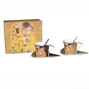 coffret cadeau de 2 tasses à expresso soucoupes et cuillères "le baiser" de klimt