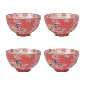 set de 4 coupelles apéritives en grès orange à fleurs