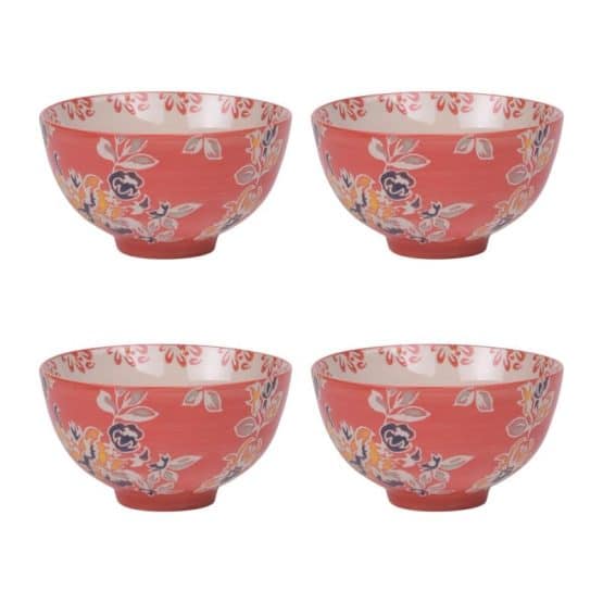 set de 4 coupelles apéritives en grès orange à fleurs