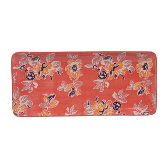 plat à cake en grès orangé en 37 x 16 cm