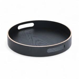Plateau rond en bois noir avec anses diamètre 35,5 cm ou 40,5 cm