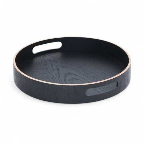 Plateau rond en bois noir avec anses diamètre 35,5 cm ou 40,5 cm