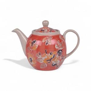 Théière en grès orangé à fleurs 1 litre avec filtre inox