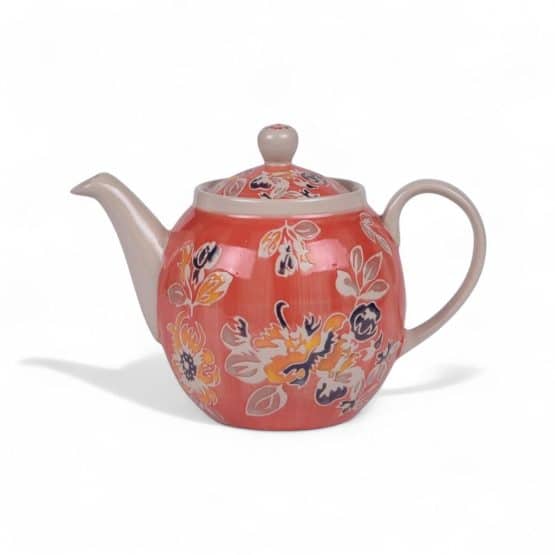 Théière en grès orangé à fleurs 1 litre avec filtre inox
