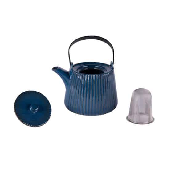 Théière bleu en grès 1 litre avec filtre en inox – Image 2