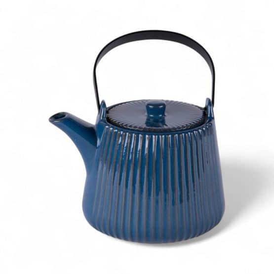 Théière bleu en grès 1 litre avec filtre en inox – Image 3