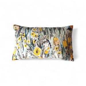 coussin fleuri jaune en coton déhoussable rectangulaire 50 x 30 cm