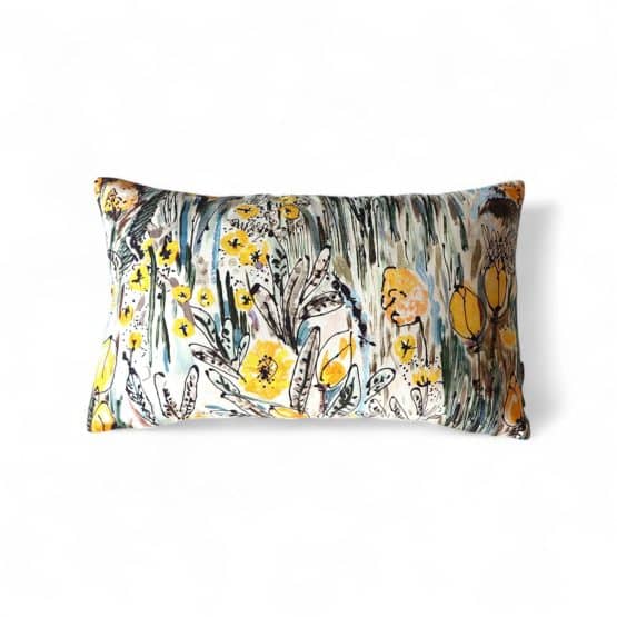 coussin fleuri jaune en coton déhoussable rectangulaire 50 x 30 cm