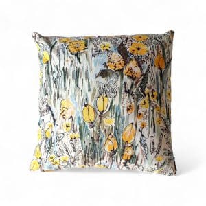 Coussin fleuri jaune en coton déhoussable en 45 x 45 cm