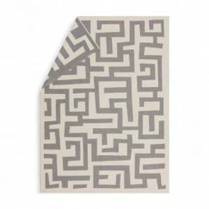Plaid géométrique labyrinthe en coton gris en 140 x 200 cm