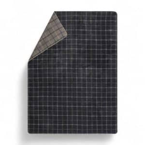 Plaid à carreaux gris anthracite en coton pour canapé en 150 x 200