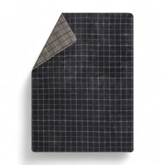 Plaid à carreaux gris anthracite en coton pour canapé en 150 x 200